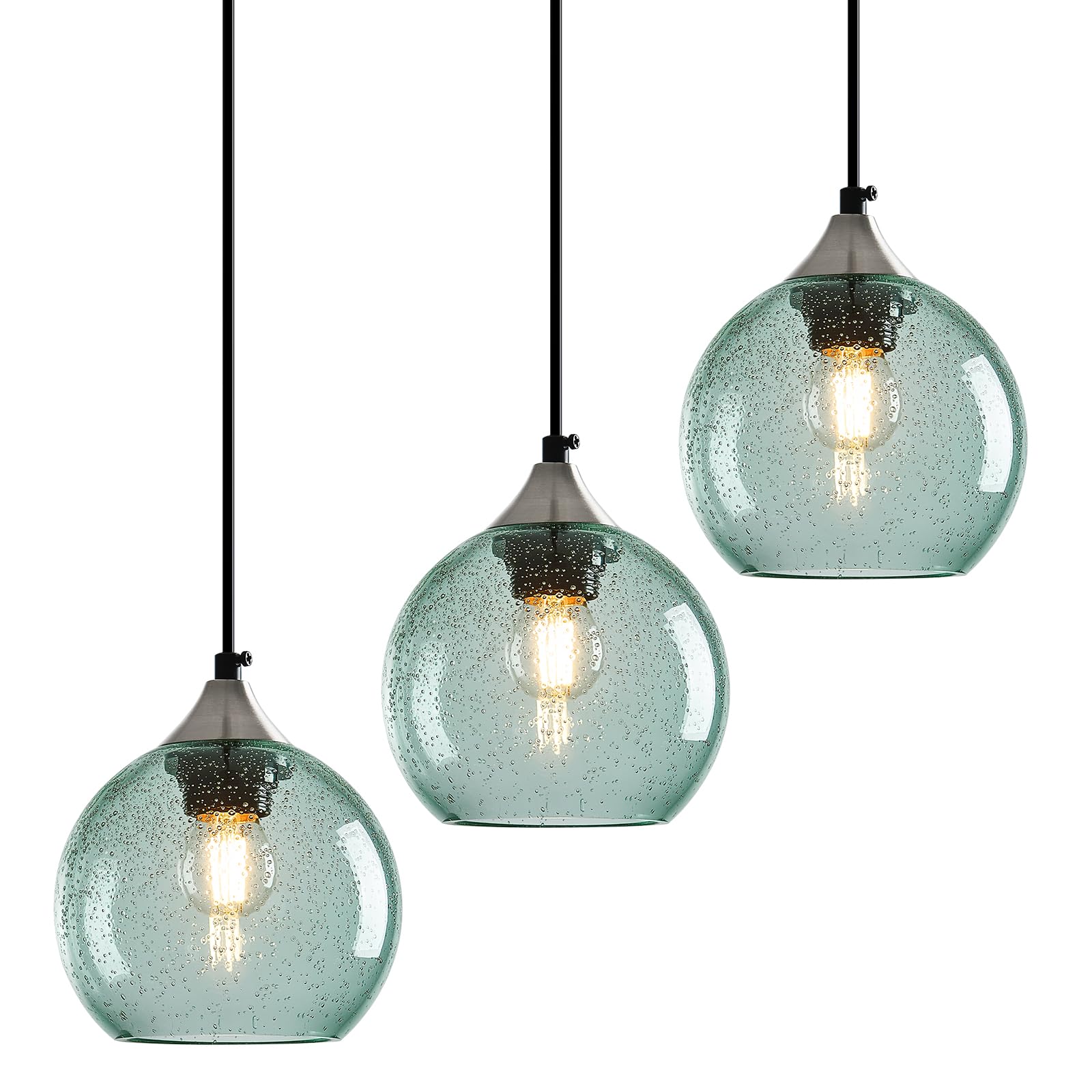 Photo 1 of LBSQJ Light Green Glass Pendant Lights Kitchen Island Globe Pendant Light Fixtures Modern Pendant Lighting for Bedroom Living Dining Room Light Fixture (5.9 in, 3 Pack)