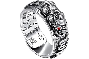 HJ HUAJ 990 Silver Feng Shui PiXiu Adjustable Ring MANI Mantra Protection Wealth Ring