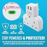 BARGAINSGALORE Surge Protected Double Socket 2 Gang Plug 2 USB Ports Power view 3