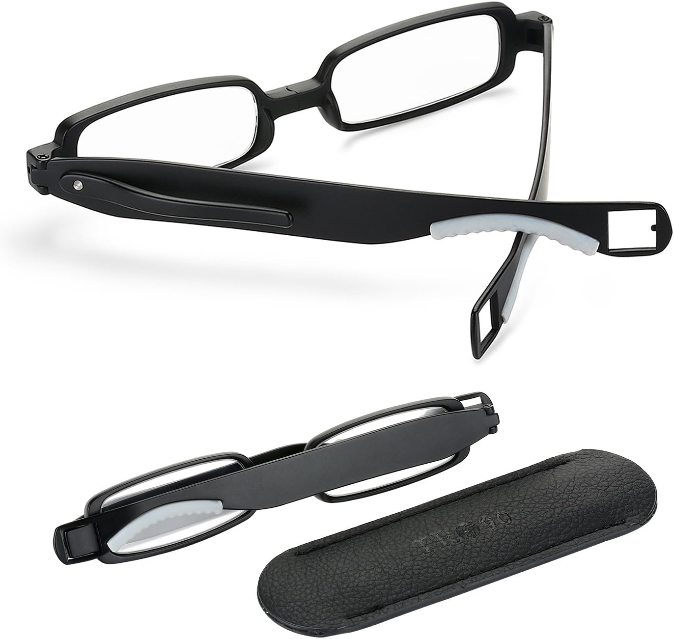 Reading Glasses for Men and Women Compact, Scratch Proof, Folding 360°Twist Mini Pocket Pen Clip Readers with Leather Case