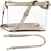 Y&R Direct 3-IN-1 Clear Zipper Crossbody Bag with Vegan Leather Trim Clear Purse for Stadium Festival Concert Gameday Gifts