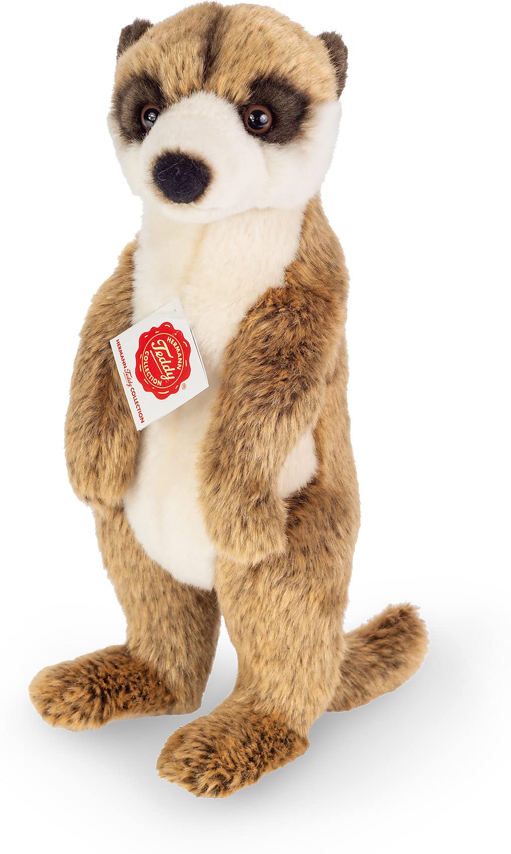 Teddy Hermann 92655 Meerkat standing 29 cm, cuddly toy with 75% recycled filling material
