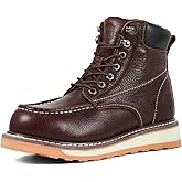 Workbull 6in Mens Moc Toe Steel/Soft Toe Work Boots for Men,Comfortable Mens Safety Work Boots,Oil/Slip Resistant,Indestructible Steel Toe Shoes Industrial Construction Boot