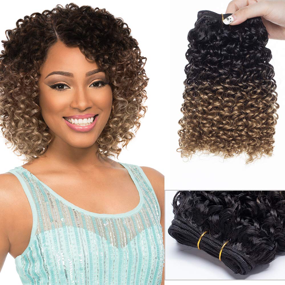 8" Inch Weave Hair Bundles Synthetic Crochet Hair Extensions 120g Water Wave Ombre Short Wavy Hairpiece - Black to Coffee Brown