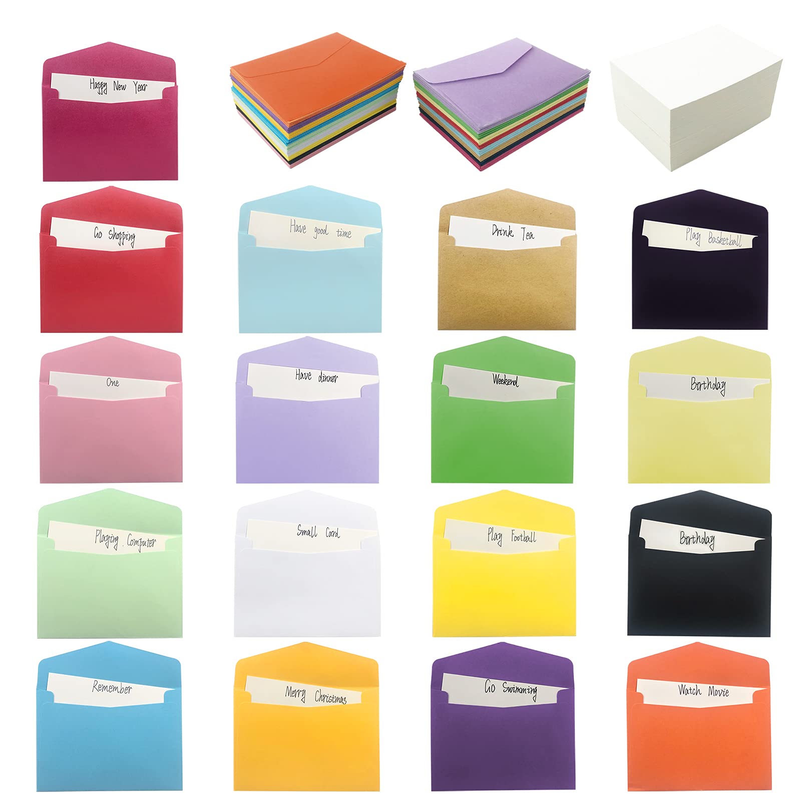 VANRA 170 Sets Small Blank Cards With Colorful Envelopes - White Note Cards Mini Envelope Set, 17 Assorted Colors for Gift, Cardstock, Index, Business
