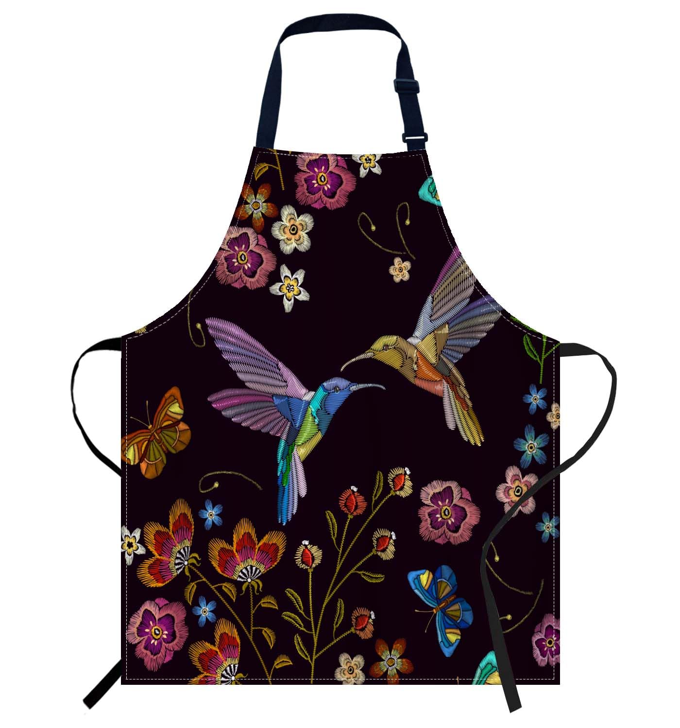 Smooffly Humming Bird and Tropical Flowers Apron, Adjustable Neck Bib Apron for Men and Women, 27x31 Inch, Unisex, Floral Pattern — image 1