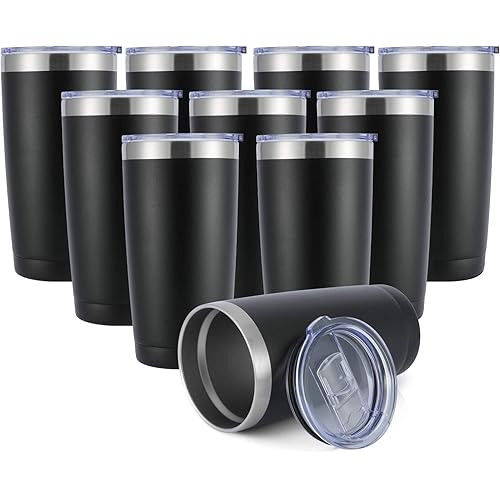 JEAREY 20oz Stainless Steel Tumbler with Lid Double Wall Vacuum Insulated Coffee Travel Mug (12 Pack, Black)