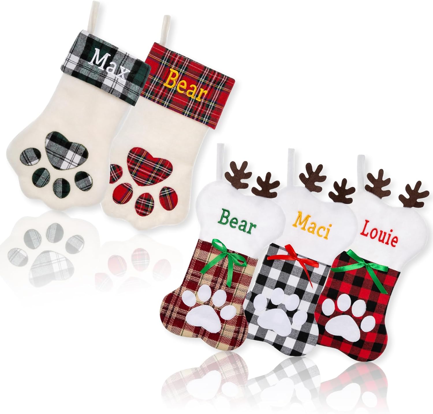Stockings & Holders - Ulico Custom Stockings Pets, Personalized Christmas Stocking for Dogs Cats, Embroidered Large Pet Paw or Bone Shape Xmas Stockings, Christmas Decoration Fireplace Hang Stocking Family Holiday（3 Pcs）