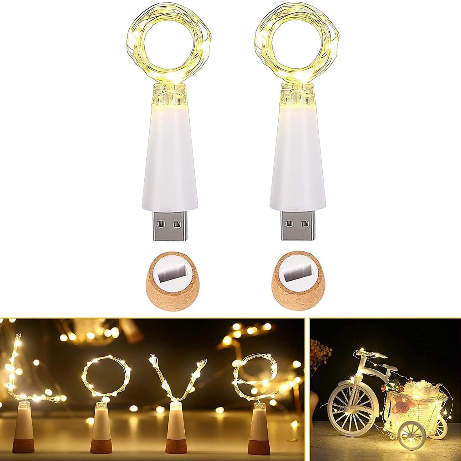 Ceepko USB Bottle Lights Rechargeable Waterproof Wine Bottles String Lights 59 Inch 15 LEDs Cork Fairy Lights for Bottles DIY Party Christmas Decorations