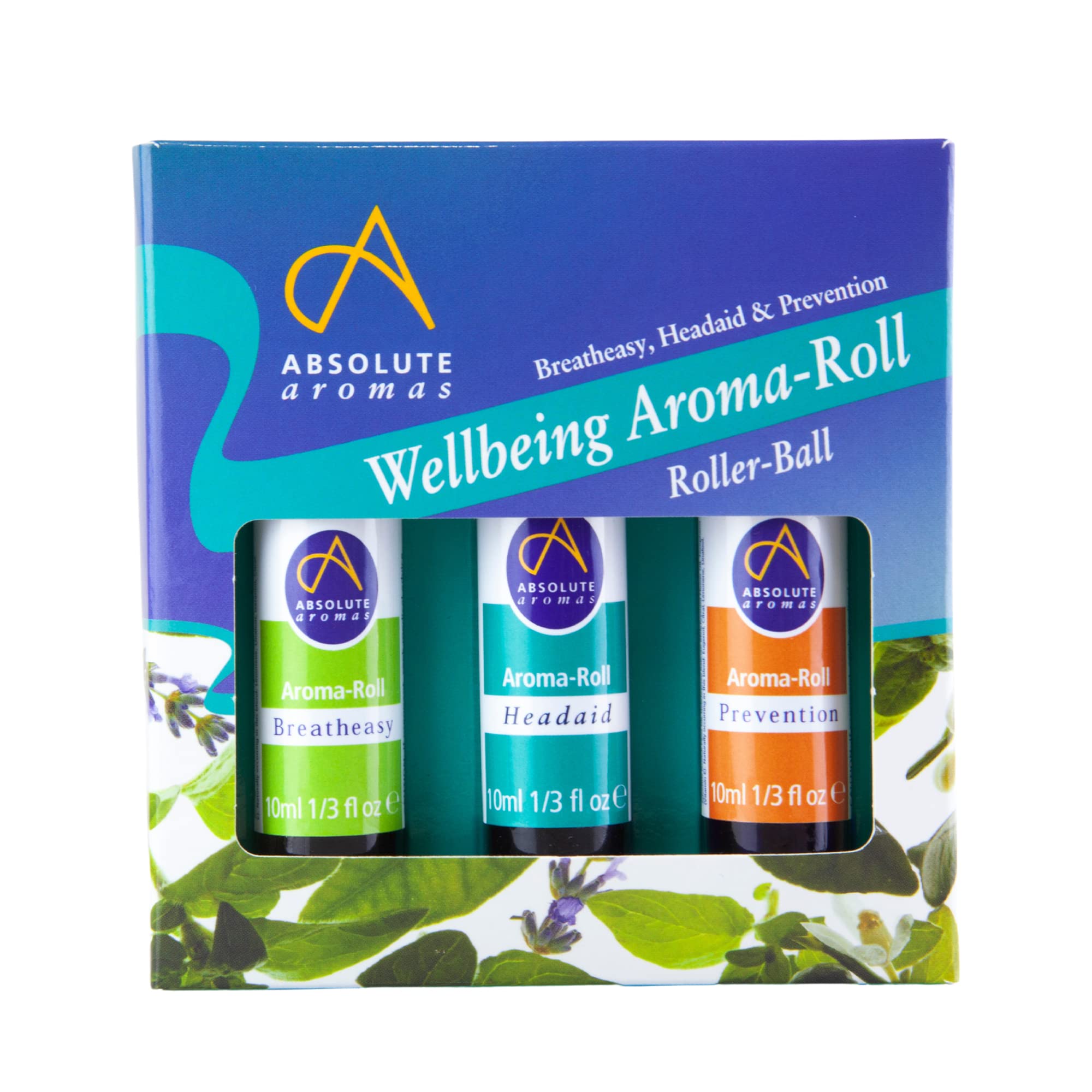Absolute Aromas | Aroma-Roll Wellbeing - with Breatheasy, Headaid and Prevention Rollerballs, Set of 3x10ml