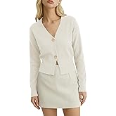 Women’s Spring V Neck Cardigan Lightweight Cropped Button Down Knit Sweater for Layering,Office Casual Wear