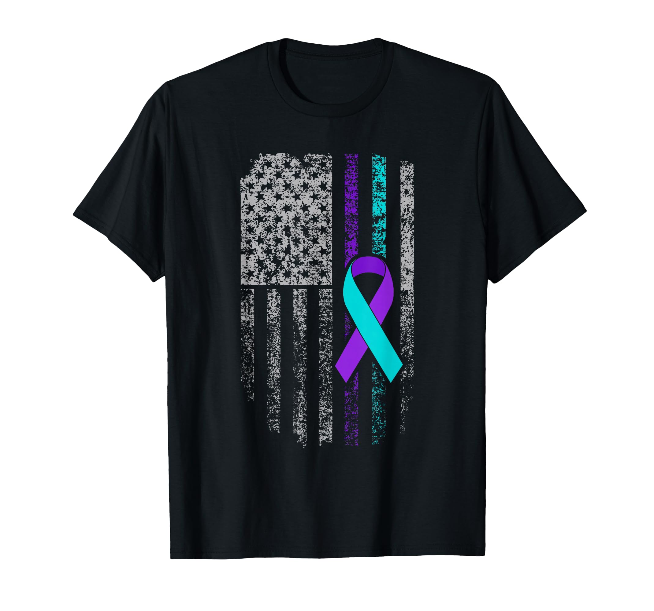 Photo 1 of Size L.  Suicide Prevention Awareness American Flag Ribbon Support T-Shirt
