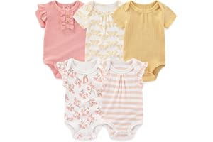 MAMIMAKA Newborn Baby Short Sleeve Bodysuits Cotton One-Piece Baby Boy Girl Clothes 5-Pack