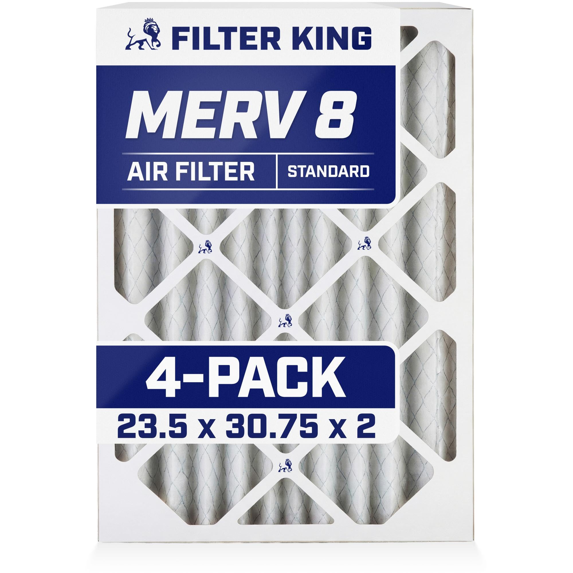 Filter King 23.5x30.75x2 Air Filter (MERV 8) (4-Pack) Dust & Allergy Control AC Furnace Filters, MADE IN USA, HVAC, Pleated, Electrostatic (Actual Size: 23.5 x 30.75 x 1.75) Image