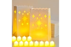 Btanadi Waterproof 100-Pack Luminaria Bags with LED Candles – Reusable White Plastic Luminaries for Outdoor, Christmas, Wedding & Party Decorations