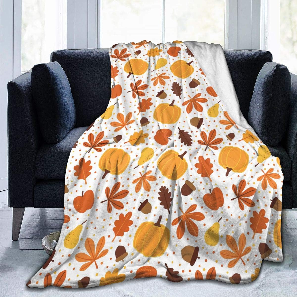 FeHuew Fall Pumpkin Autumn Leaves Soft Throw Blanket 40x50