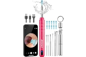 JEGOAT Ear Wax Removal Tool Camera, Ear Cleaner with Camera, Ear Cleaning Kit 1296P HD Ear Scope, 6 LED Lights and 12 Ear Picks, Earwax Removal with Otoscope to Earify Earwax for iOS and Android