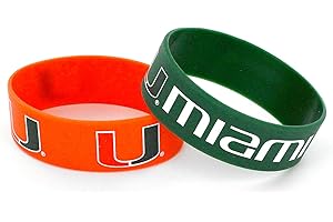 AMINCO NCAA Miami Hurricanes Silicone Rubber Bracelet, 2-Pack