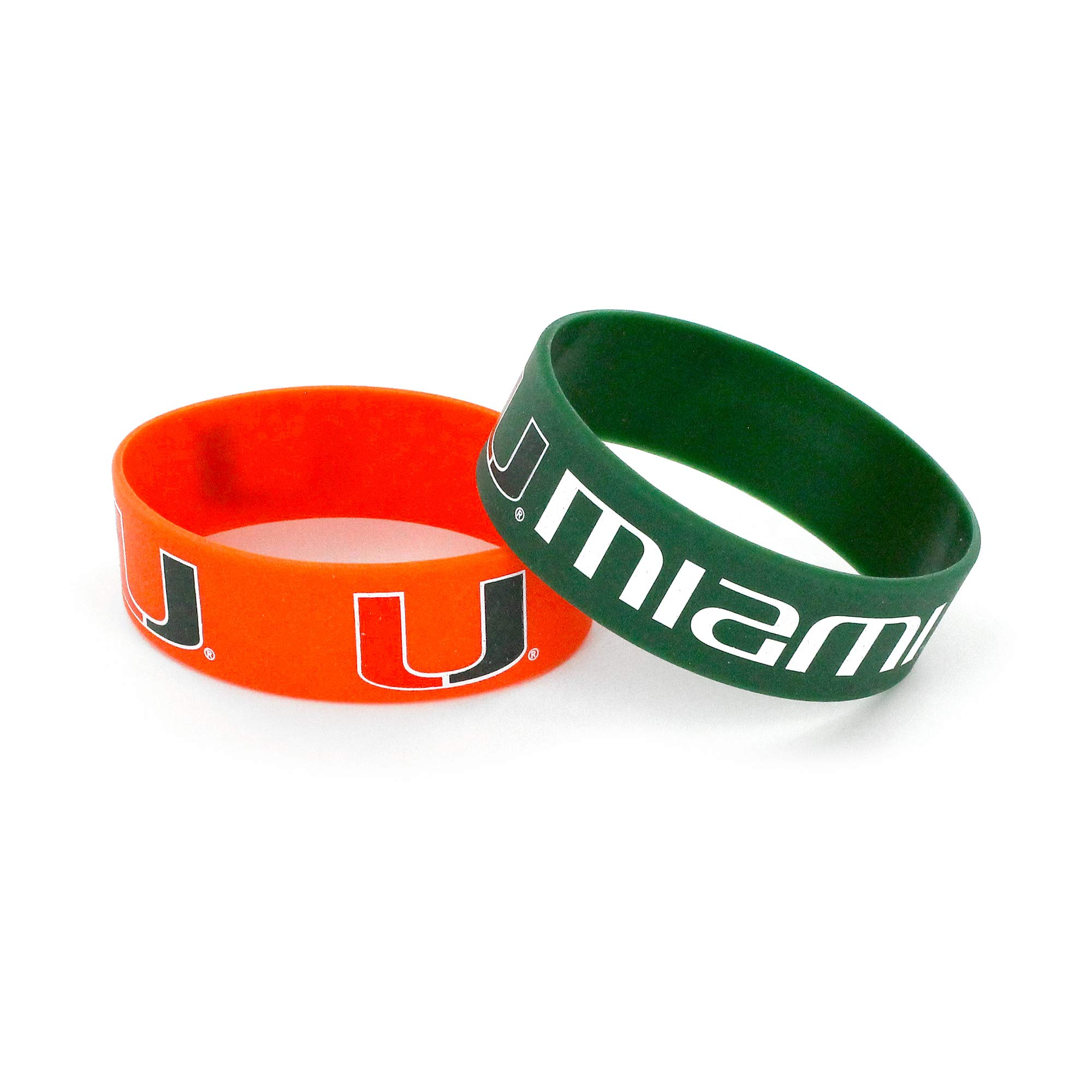 aminco NCAA Miami Hurricanes Silicone Rubber Bracelet, 2-Pack
