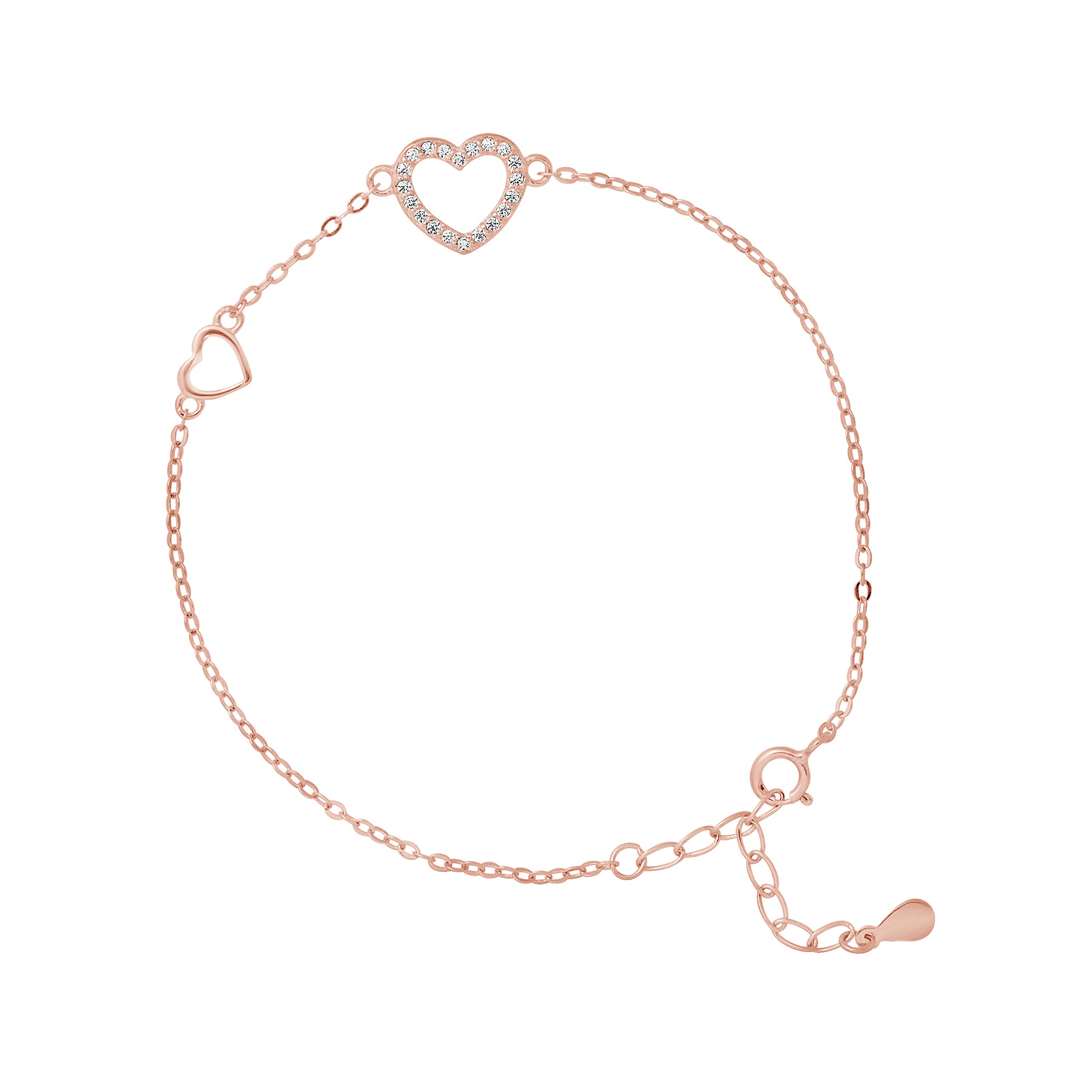Essens Heart Bracelet – Prestige Jewellery – 925 Sterling Silver and Cubic Zirconia – Rose Gold Colour – Adjustable Size – Women's Jewellery, One Size, Sterling Silver Sterling Silver Cubic