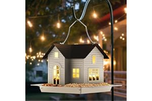 MrCrafts Solar Bird Feeder for Outside Hanging, Metal Solar Bird Feeders, Wild Bird Feeder House for Cardinals, Finches, Chic