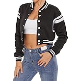 ACEFAST INC Womens Varsity Jacket Long Sleeve Button Down Cropped Bomber Jackets Casual Baseball Coat Y2K Streetwear