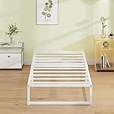 EMODA 12 Inch Twin XL Bed Frame, Metal Platform Bed Frame No Box Spring Needed, Heavy Duty Steel Slats Support, Easy Assembly, Noise Free, White