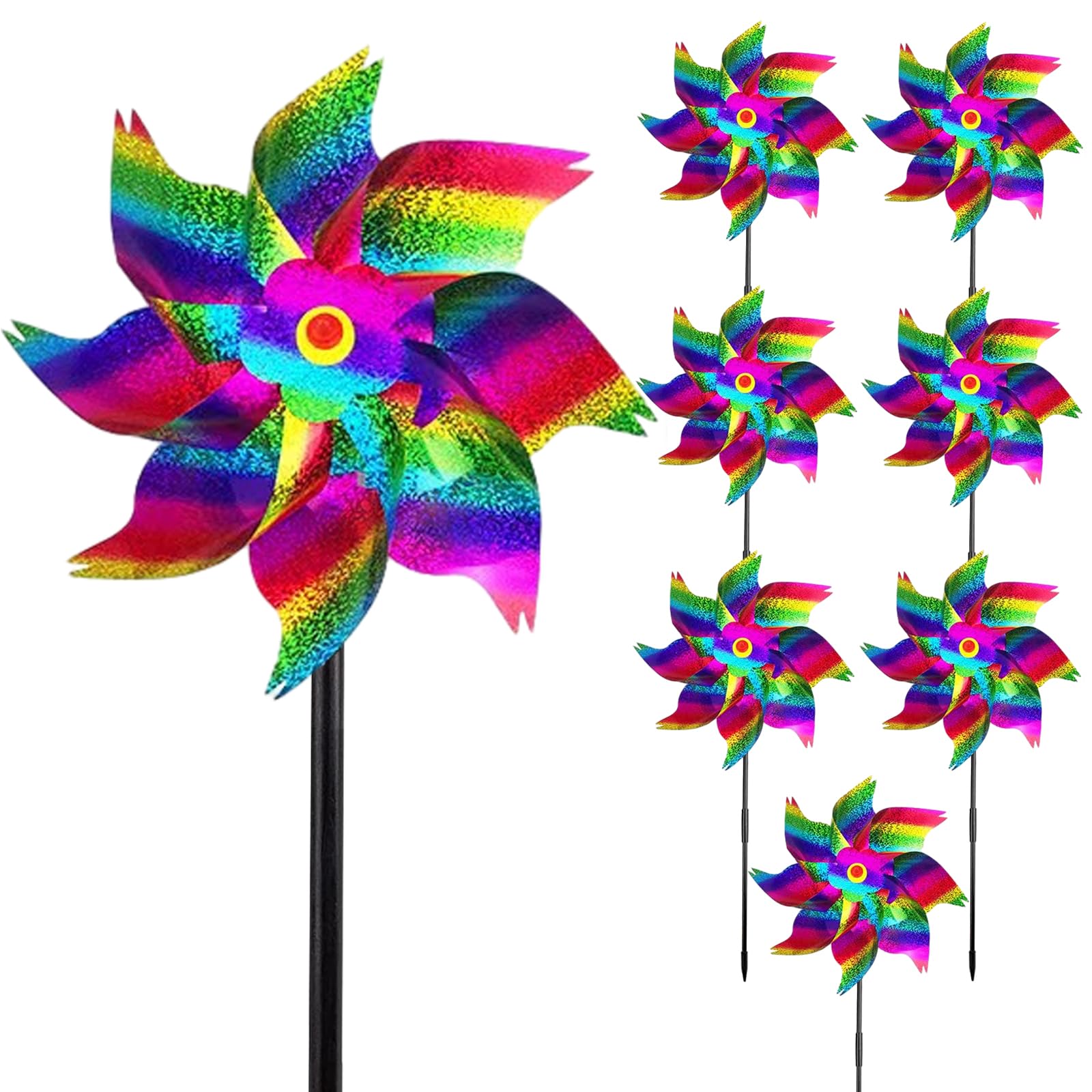 Jokresty 8 Pack Multicolor Reflective Bird Repellent Windmills, UV Resistant, Weather Resistant, Polyester Material, Garden Windmills
