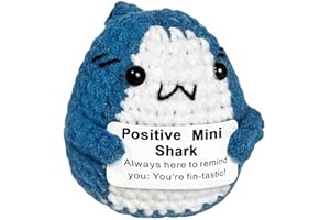 Krinisou Positive Animals Crochet Shark Gift – Mini Emotional Shark Plush with Support Message, for Coworker or Friend, Christmas Secret Santa Gift for Women Men