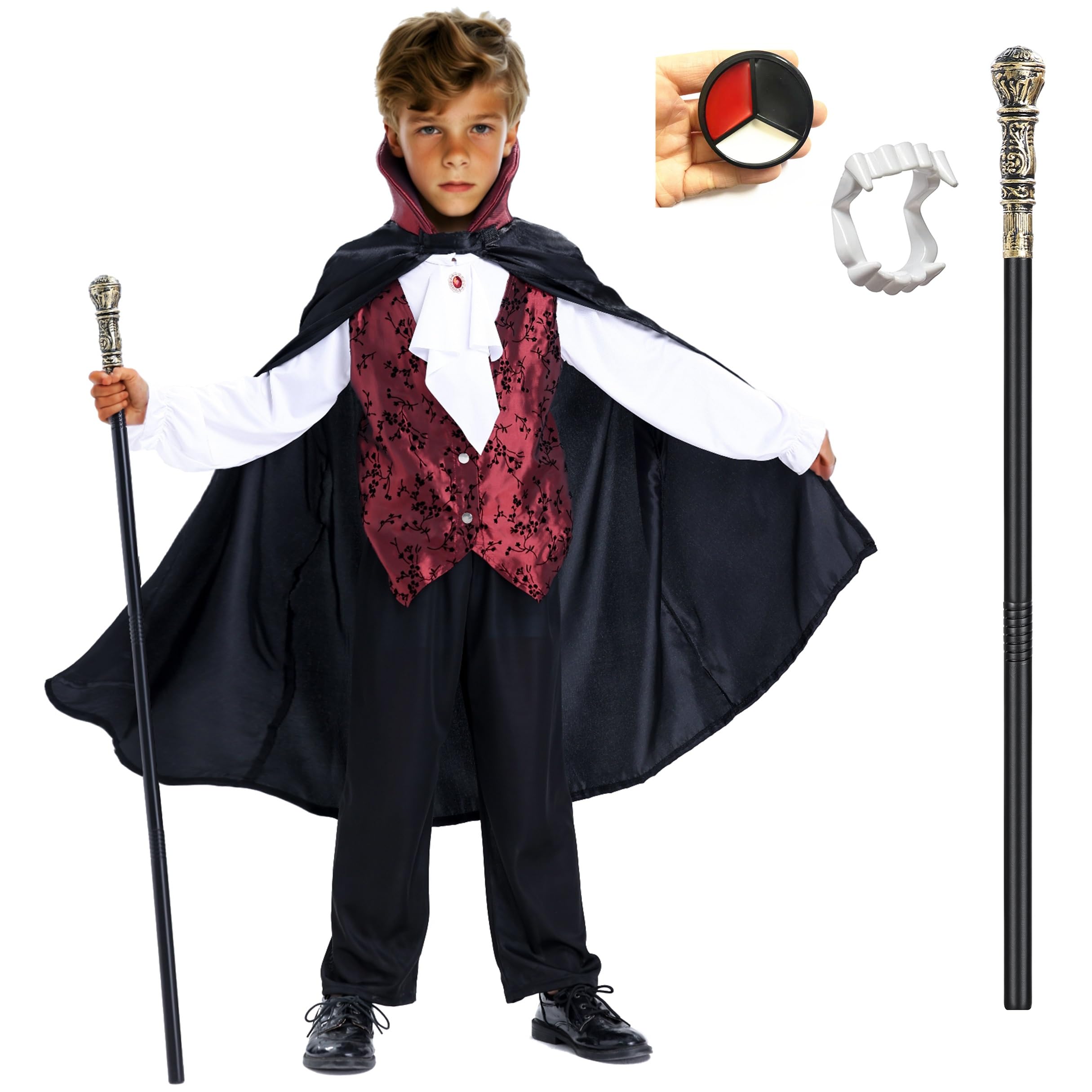 Photo 1 of Kids Vampire Costume - Boys Scary Gothic Vampire Costume Outfit with Vampire Teeth
