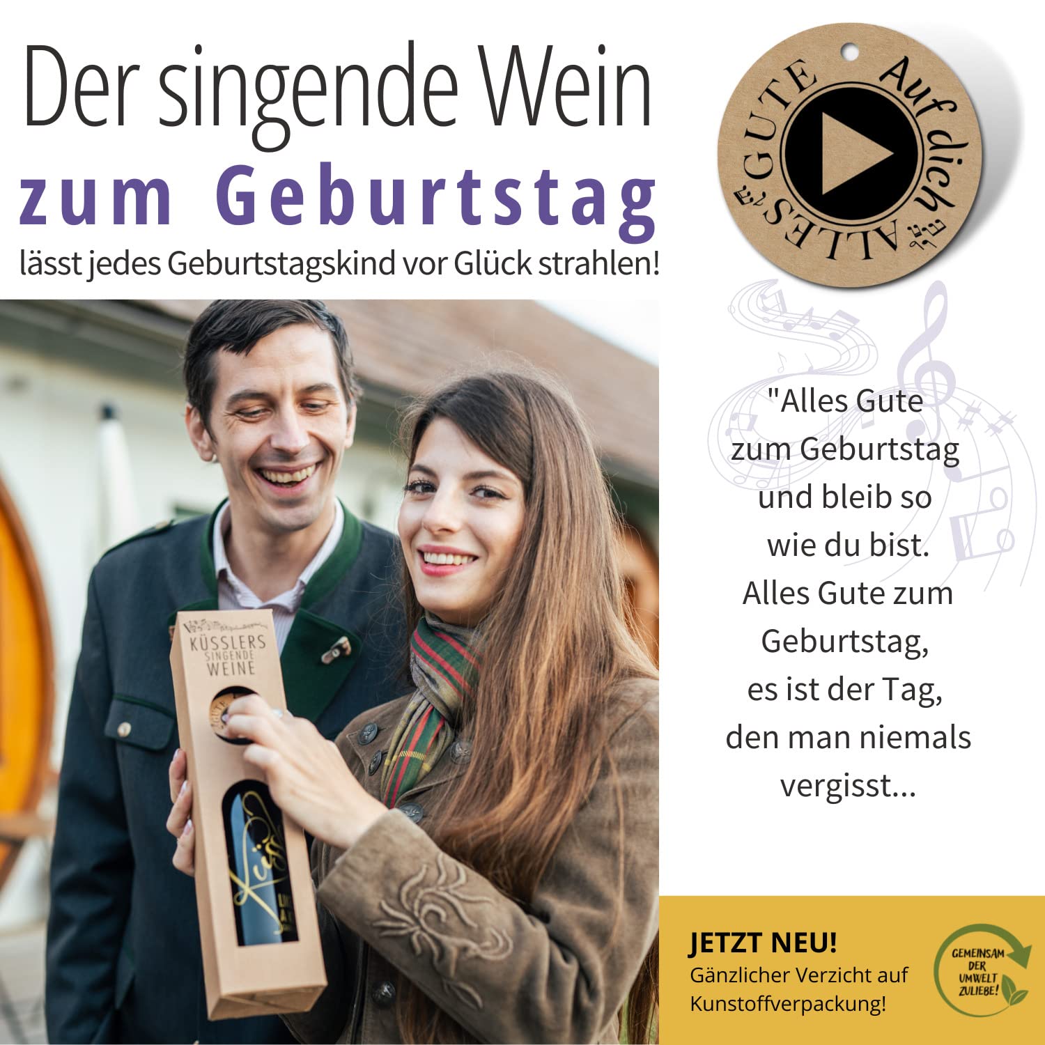Neu! SINGENDER WEIN zum GEBURTSTAG - ein Cuvée weiß mit eigenem Geburtstags-Lied - im nachhaltigen Geschenkkarton - das ideale Weingeschenk! 2