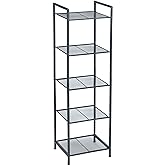 SONGMICS 5-Tier Storage Rack, Bathroom Shelf, Extendable Plant Stand with Adjustable Shelf, for Bathroom, Living Room, Balcony, Kitchen, Black UBSC35BK, 11.8 x 15 x 50.4 Inches