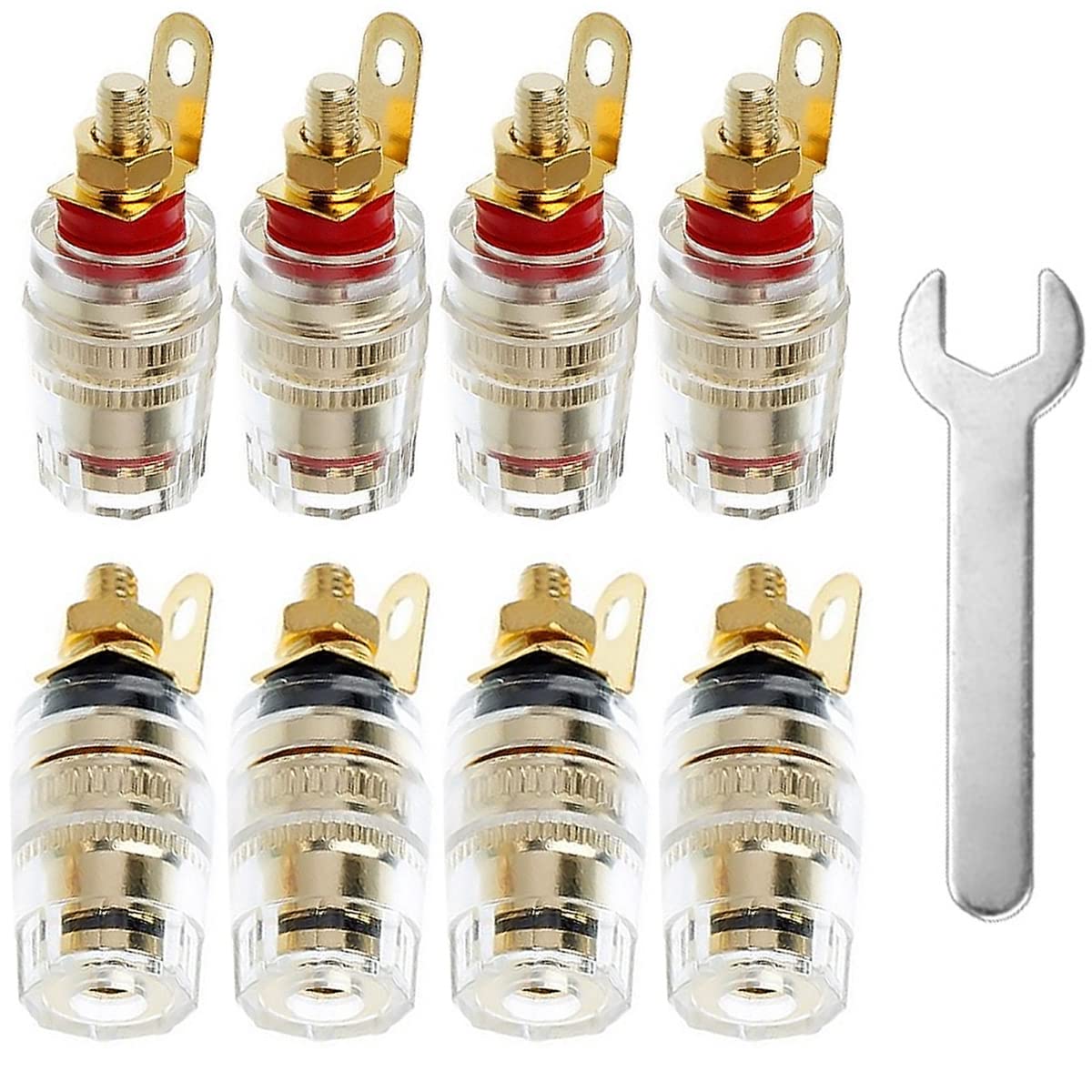 Xiatiaosann 8PCS 4mm Banana Plug Socket Binding Post Speaker Terminal Amplifier Connector Jack for Arduino, with 1 PCS Wrench