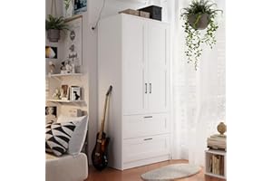 FENGHUA LIZHI Wood Wardrobe Closet with 2 Doors and Drawers，Bedroom Freestanding Armoire Storage Cabinet with Shelves，Wooden Wardrobe Combination for Hanging Clothes Feng Hua Li Zhi (31.5”W X 18.9”D X 68.9”H)