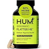 HUM Flatter Me Extra Strength Digestive Enzymes for Women, Men, Digestive Gut Bloating Supplement, Ginger, Peppermint Leaf, Fast Acting Anti Bloat Pills Multi Enzyme for Debloating, 60 Capsules
