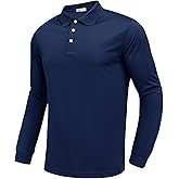 PINSPARK Long Sleeve Polo Shirts for Men Moisture Wicking Golf Shirts Quick Dry Work Hiking Casual Collared Shirt