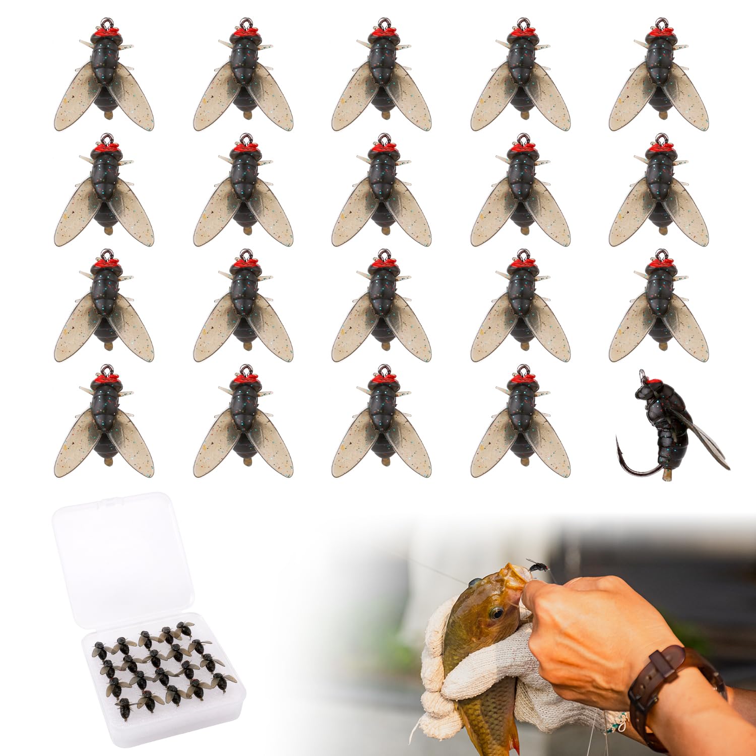 20PCS Fly Fishing Lures, 0.71x0.59x0.51in Fly Lure Realistic Flying Lures Fly Fishing Kit Trout Artificial Fly Fishing Soft Fishing Gear Lures Fly Fish Baits for Fishing Hook Equipment Men