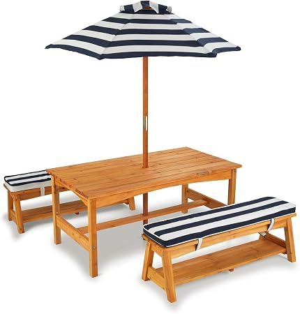 Amazon Com Kidkraft Outdoor Table And Chair Set With Cushions And Navy Stripes Toys Games