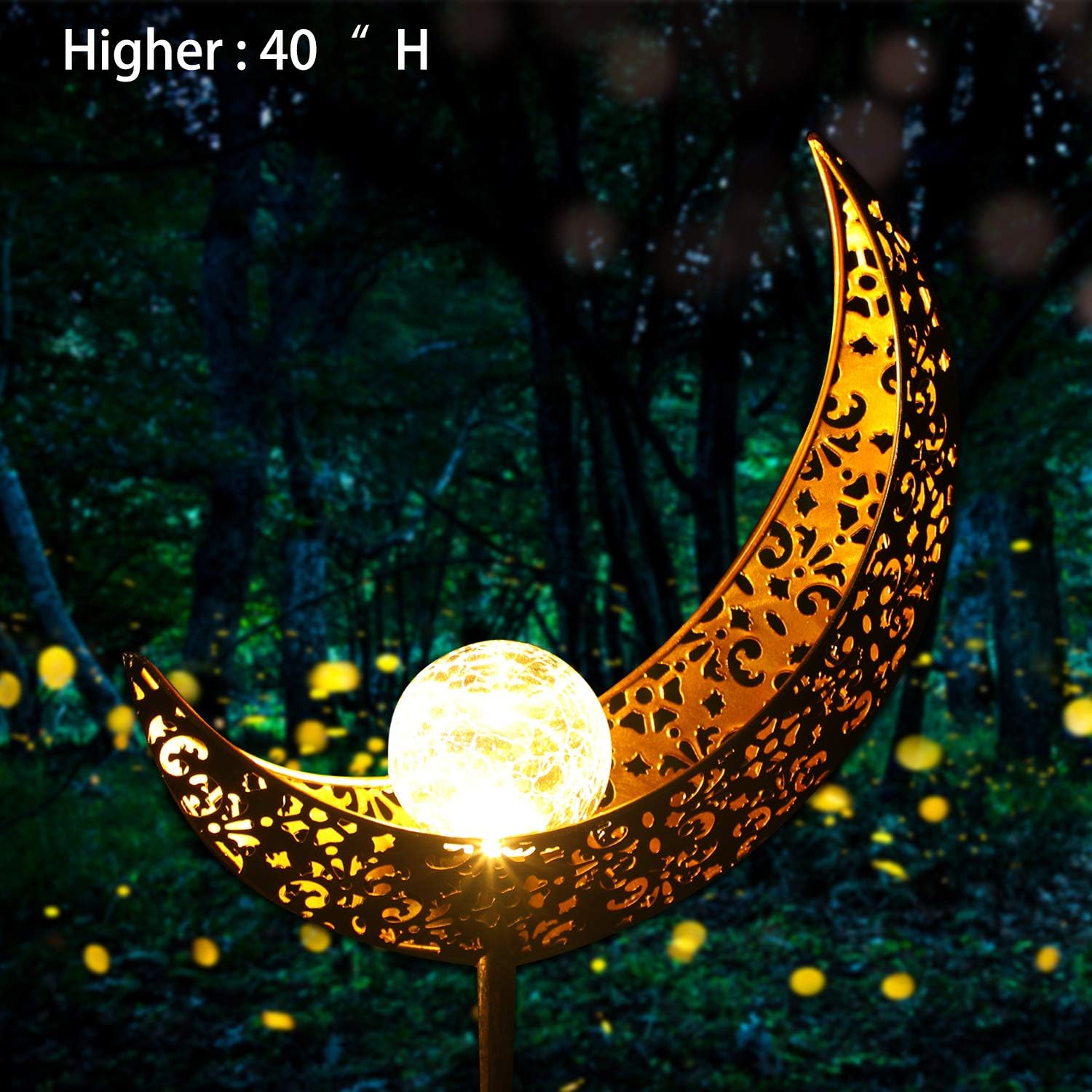 Garden Solar Light Outdoor Decorative Moon Decor, Crackle Glass Ball