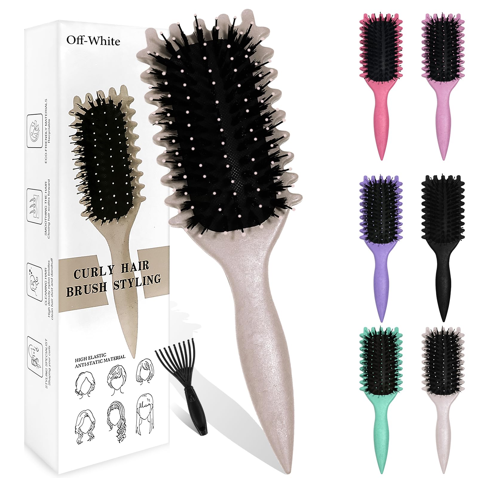 Sularpek Curly Hair Brush, Curl Defining Brush, Curly Hair Brush Styling Brush, Boar Bristle Curl Define Styling Brush for Detangling, Shaping, and Defining Curls for Women and Men (Beige)
