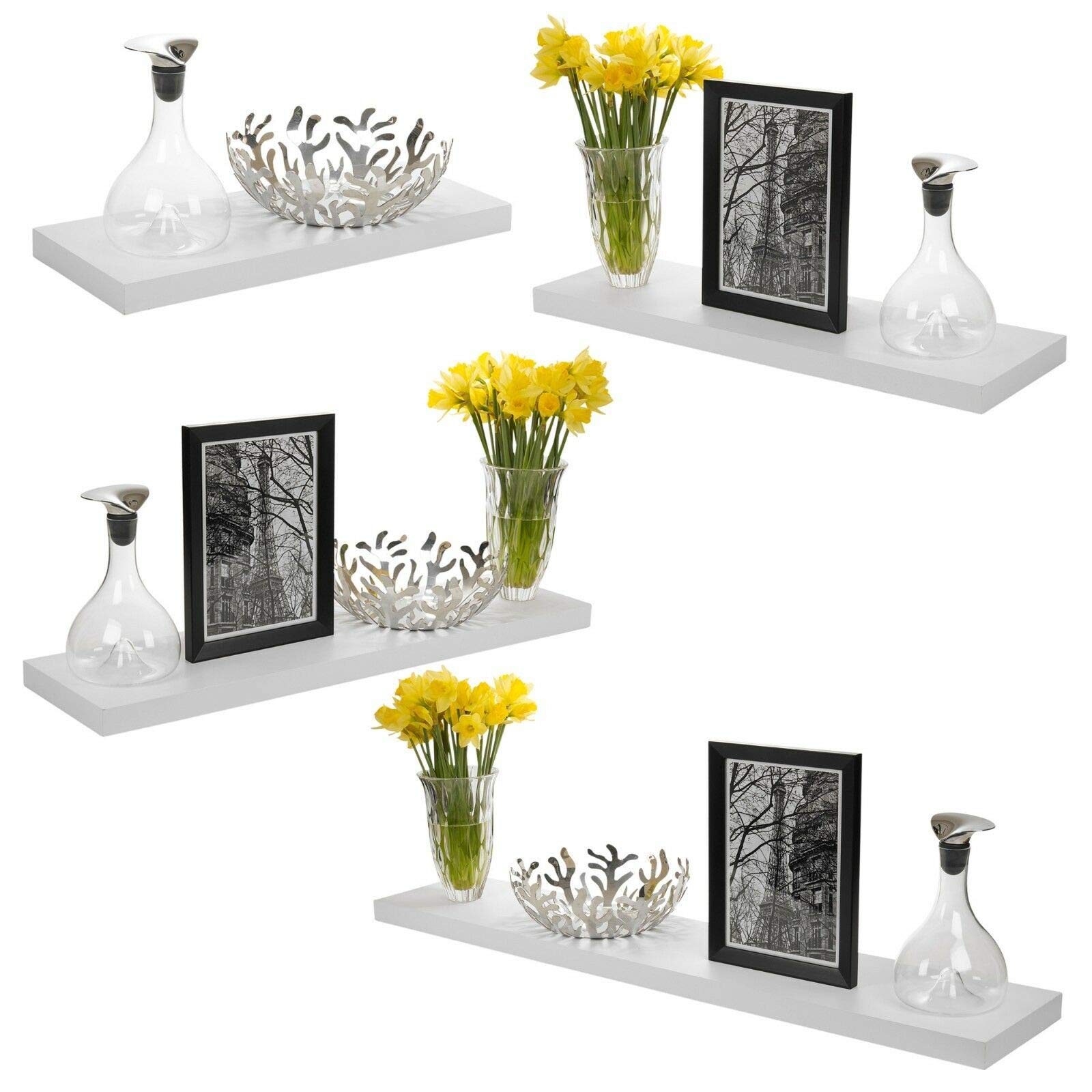 Urbn-Living 80cm White Wooden Floating Wall Mount Shelves Display Unit