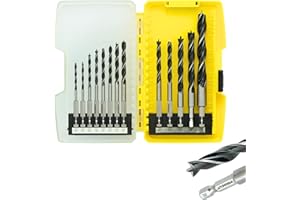 YOKOCUT Brad Point Drill Bits Set, 13pcs for Woodworking, 1/4" Hex Shank 1/8" to 1/2" Wood Drill Bits for Hardwood, Plywood, PVC, Drywall, Lumber