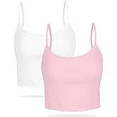 2Pcs Crop Tops for Women, Spaghetti Strap Camisole Tank Top, Basic Solid Going Out Top Sleeveless Shirt Soft Summer Clothes