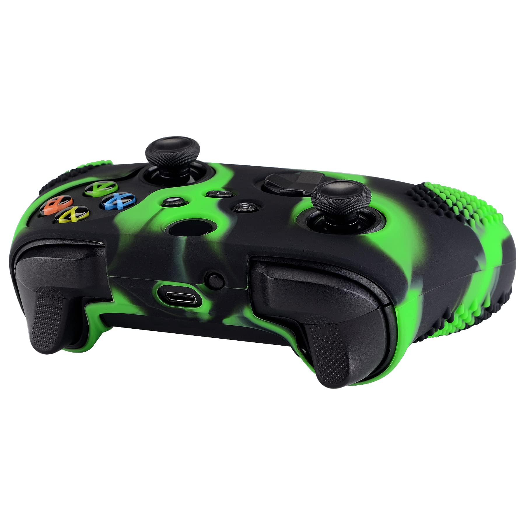 eXtremeRate PlayVital 3D Studded Edition Anti-Slip Silicone Cover Skin for Xbox Series X/S Controller, Soft Rubber Case Protector for Xbox Core Wireless Controller with Thumb Grip Caps - Green & Black