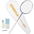 MBFISH Badminton Racket Set with 1 Carbon Fiber Racquet, 3 Shuttlecocks, 2 Replacement Grip Tapes and 1 Badminton Bag - Perfect for Outdoor Games and Gym 5U