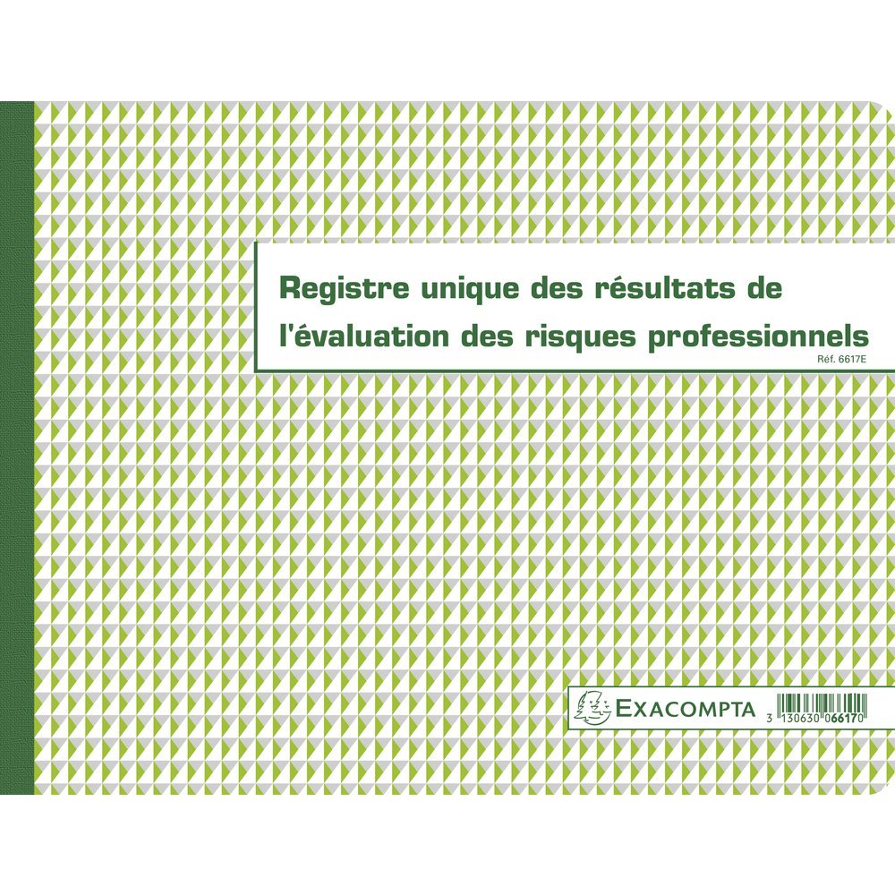 Exacompta - Ref 6617E - Horizontal Risk Evaluations Register Book (60 Pages) - 240 x 320mm in Size, 110gsm Clairefontaine Paper with Green Rulings - French Text