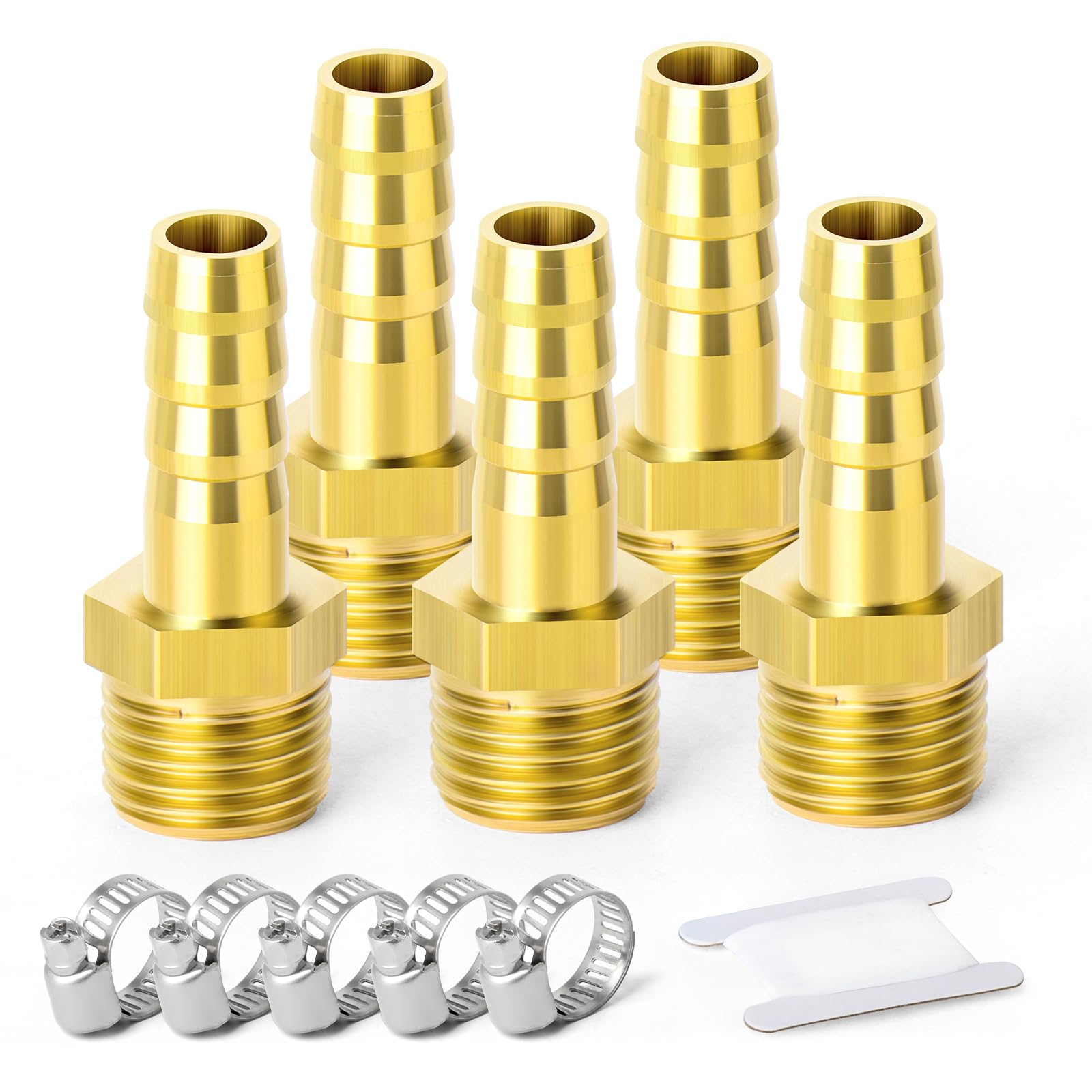 TAILONZ PNEUMATIC Brass Hose Barb Fitting -12mm Barb to 1/2 Inch Male BSP Adapter（Pack of 5）