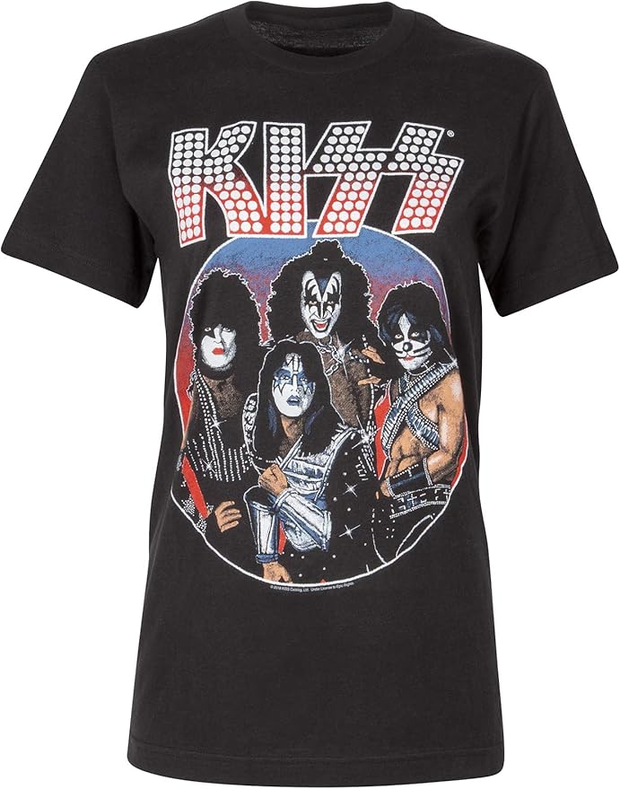 Amazon.com: Womens Vintage Look KISS Band Tee Rock T-Shirt â Size X-Large Black: Clothing