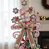 Jenaai Large Christmas Gingerbread Tree Picks and Spray 15.8" Christmas Tree Topper with Bow Felt Gingerbread Snowflakes Candy Canes Ornaments for Xmas Vase Filler Party Craft Wreath Home Decor