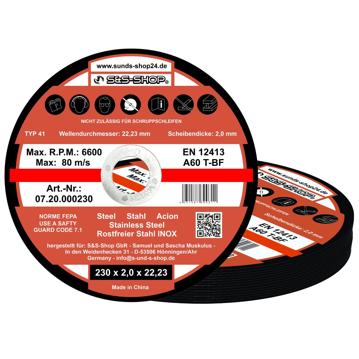 10 stainless steel cutting discs for cutting or angle grinders - diameter 230 mm shaft diameter/INOX / flex discs